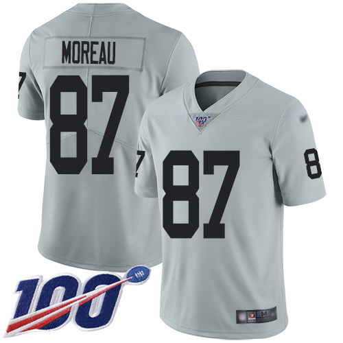 Men Oakland Raiders Limited Silver Foster Moreau Jersey NFL Football 87 100th Season Inverted Jersey
